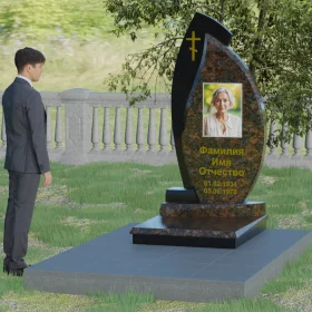 Комбинированный вертикальный памятник П004 с крестом