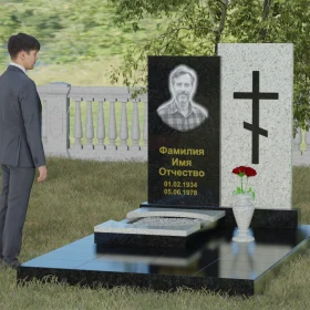 Православный комбинированный памятник с крестом - П022