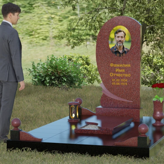 Гранитный памятник «Волна» с изгибом, гранит Лезниковский, вид 4