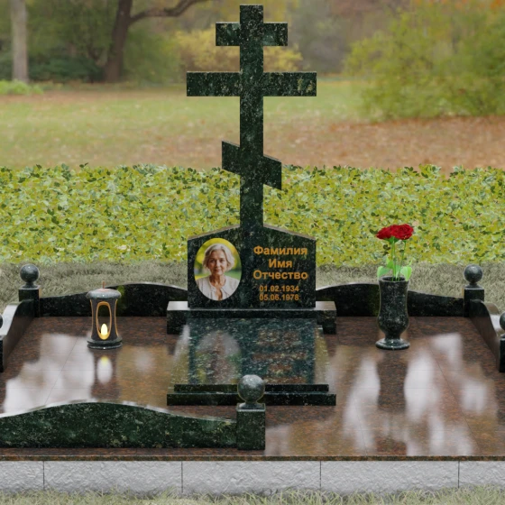 Мемориальный комплекс с восьмиконечным крестом, гранит Балтик грин, вид 2