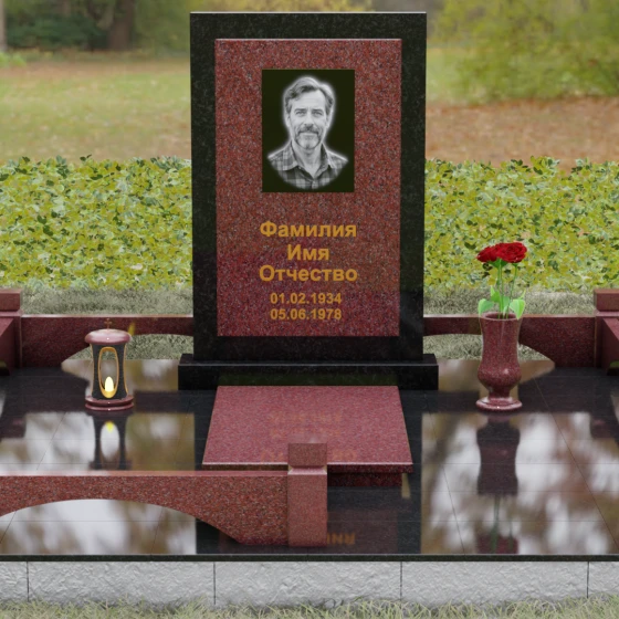 Вертикальный памятник из Гранита с порталом, гранит Лезниковский, вид 2