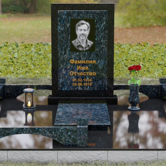 Вертикальный памятник из Гранита с порталом, гранит Блю Перл, вид 2