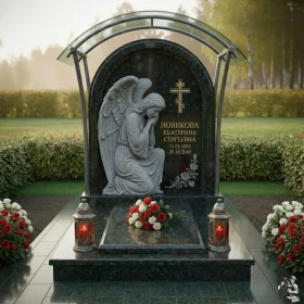 Православный памятник с крестом из гранита, металла, стекла - ПН032