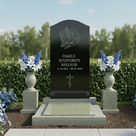 Гранитный православный памятник-комплекс с крестом - ПН058