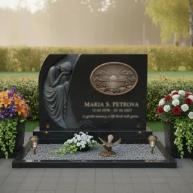 Элитный горизонтальный памятник из гранита и металла - ПН119