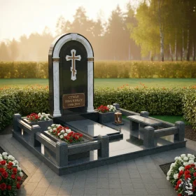 Православный комбинированный семейный склеп с крестом - ПН168