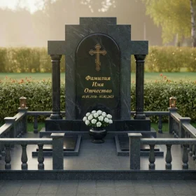 Элитный вертикальный гранитный православный памятник с крестом - ПН192