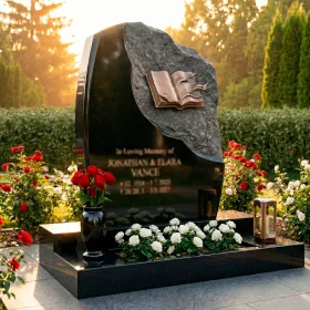 Элитный вертикальный комбинированный памятник для двоих - ПН195