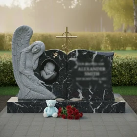 Элитный Гранитный памятник горизонтальный с крестом - ПН218