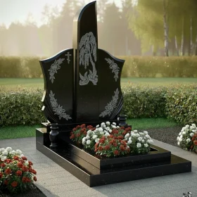 Гранитный мемориальный комплекс вертикальный с крестом - ПН229