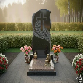Гранитный православный памятник с крестом для мемориала - ПН277