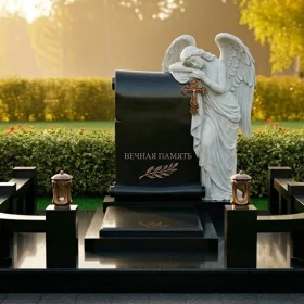 Гранитный или мраморный вертикальный памятник с крестом - ПН393