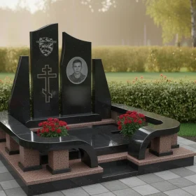 Вертикальный Гранитный памятник с православным крестом - ПН397