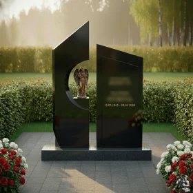 Гранитный вертикальный памятник с мемориалом - ПН579