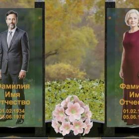 Вертикальный Гранит|Стекло памятник для двоих - П253