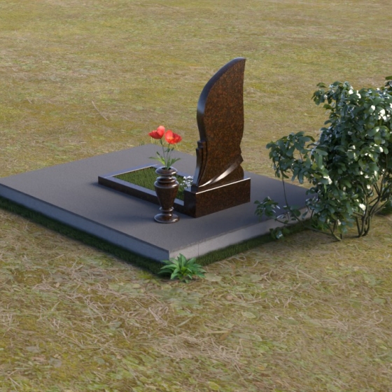 Гранитный монумент с плавным изгибом и резьбой, гранит Дымовский, вид 4