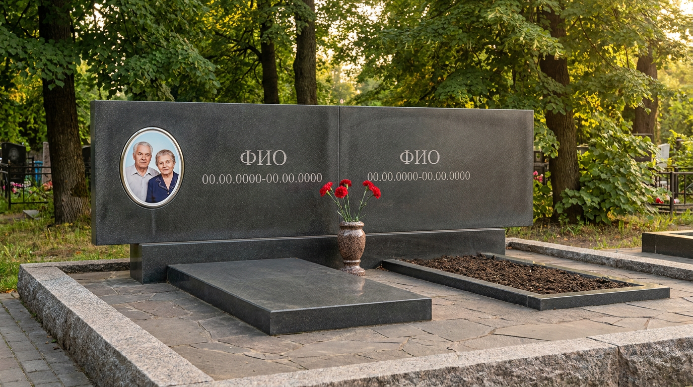 Пример дизайна: Базальтовый памятник в форме монолитной глыбы на двоих