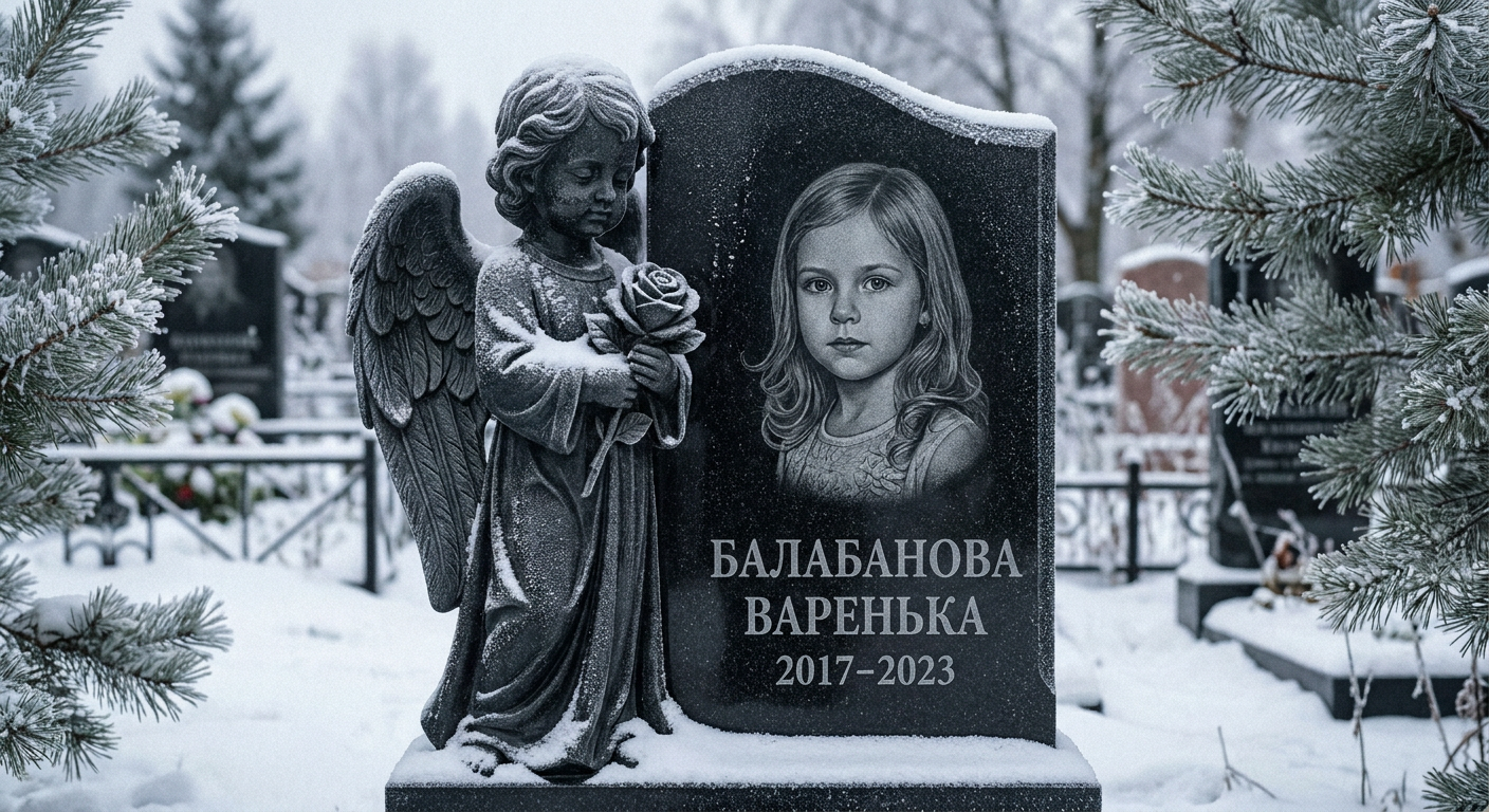 Пример дизайна: Детский памятник с ангелочком и розой
