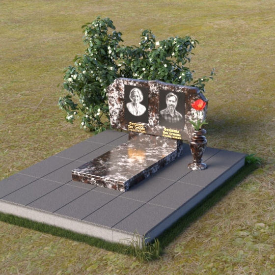 Горизонтальный памятник с волнами на вершине, гранит амфиболит