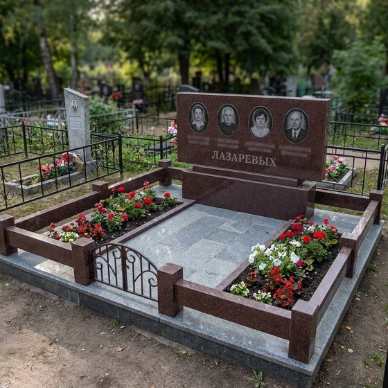 Семейный памятник на четверых из красного гранита