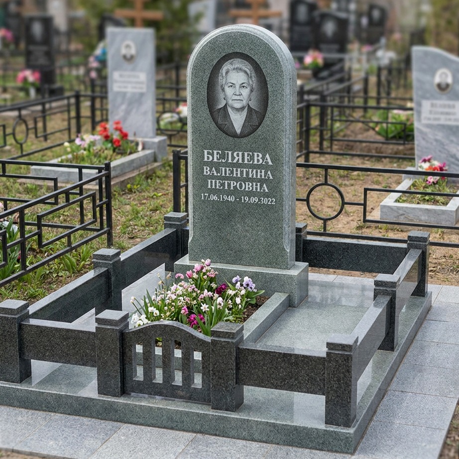 Пример дизайна: Памятник с куполом из серо-зелёного гранита — фото и цена