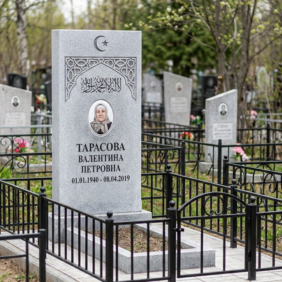 Пример дизайна: Исламский памятник из серого гранита с традиционным узором — фото и цена