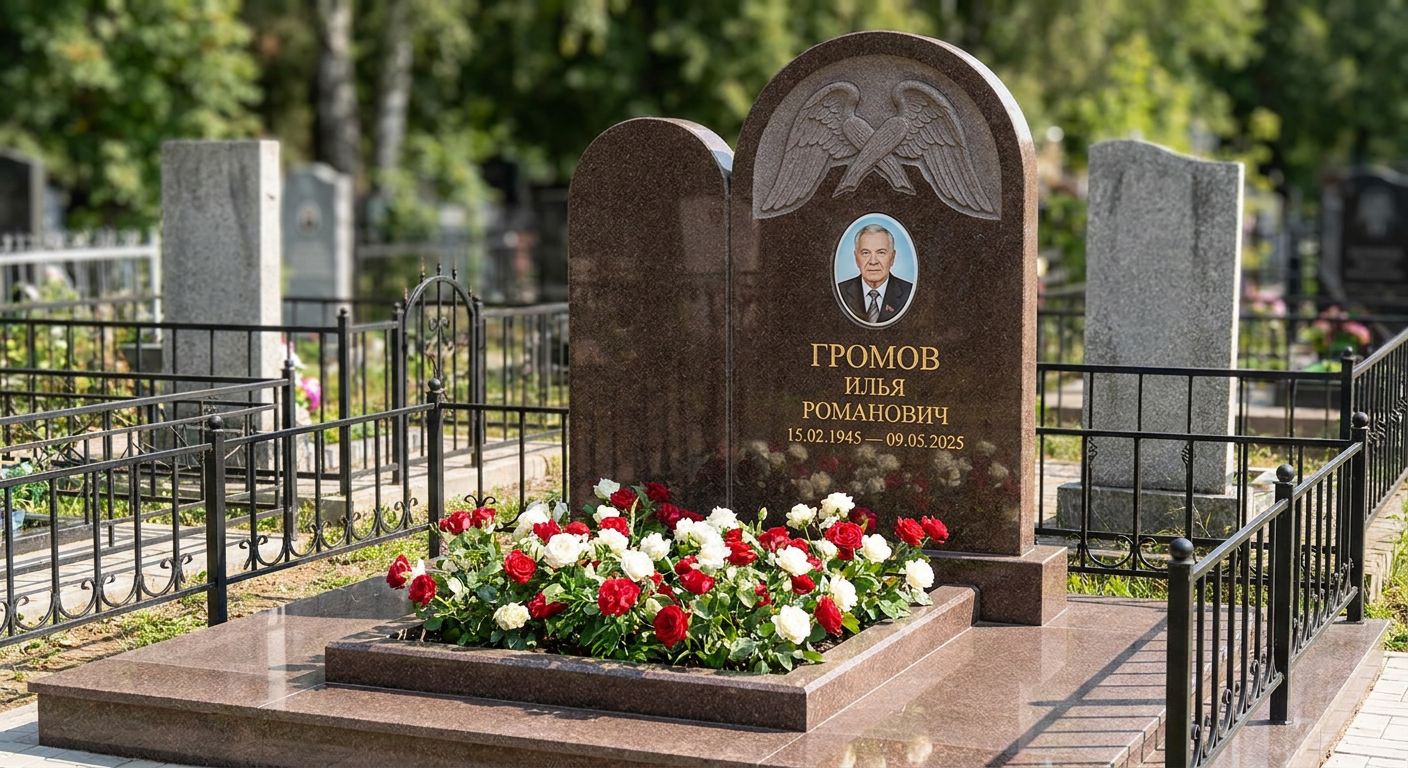 Пример дизайна: Памятник с парящими крыльями из дымовского гранита