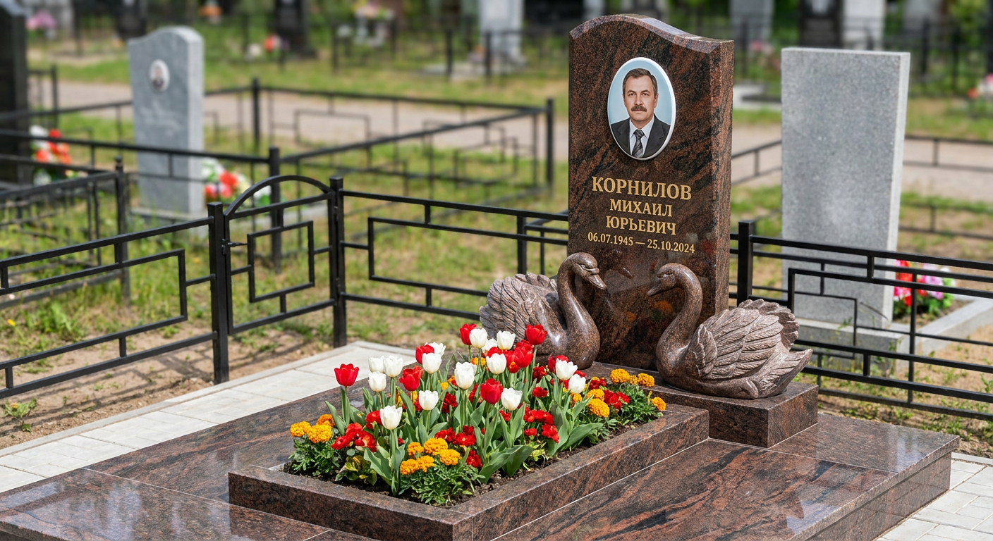 Пример дизайна: Памятник с парой лебедей из дымовского гранита