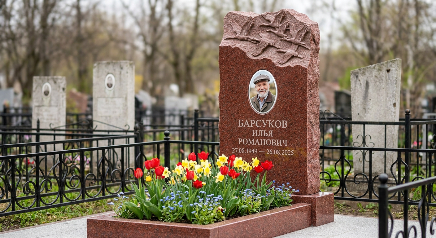Пример дизайна: Памятник с клином журавлей из лезниковского гранита