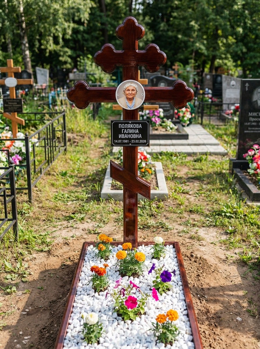 Портрет на памятнике в Норильске — Цветной портрет на овале 130×180 мм — на деревянный крест