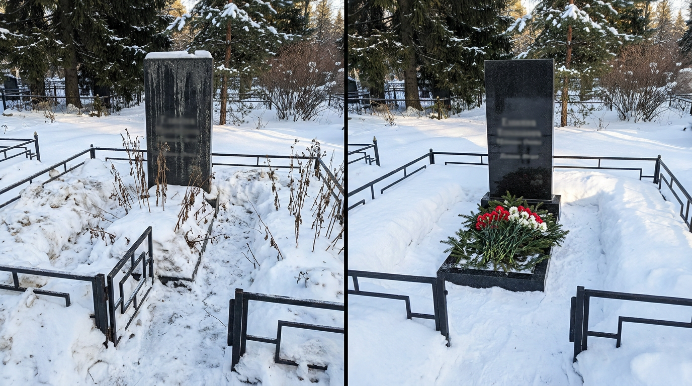 Уборка могилы в Норильске — пример 1